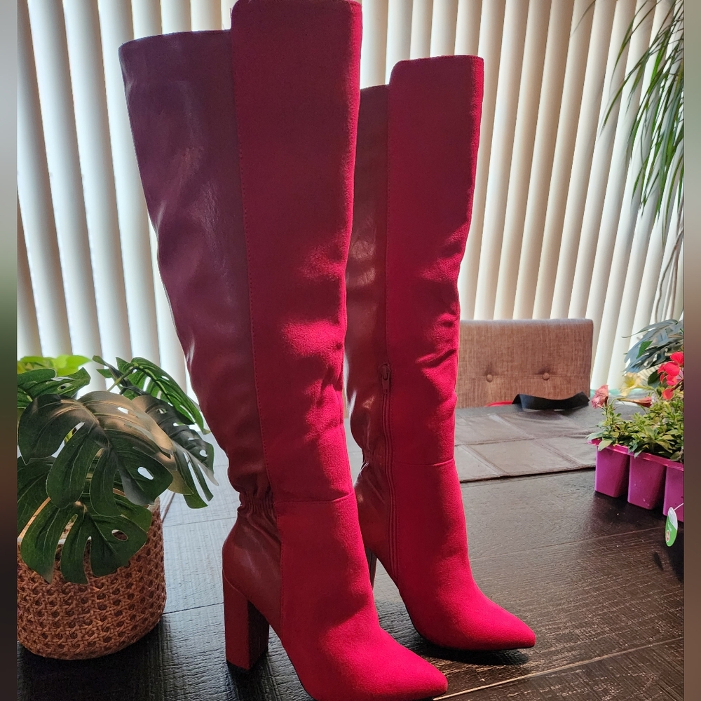 Shoe Dazzle Red Over the Knee Boots